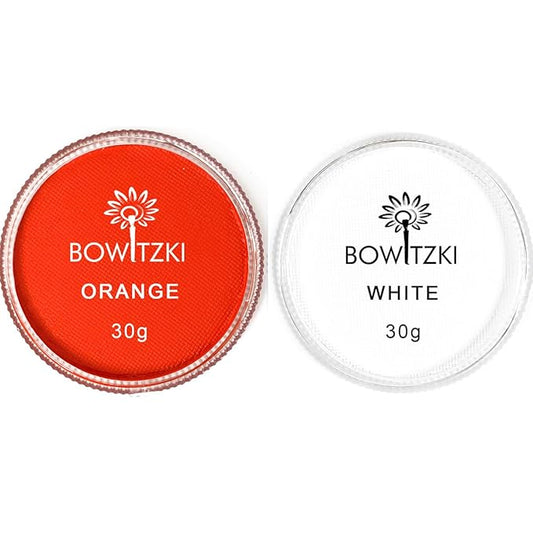 Bowitzki 30g Professional Face Paint Body Paint Water Based Face painting Makeup Safe for Kids and Adults Split Cake Single Color (White+Orange)