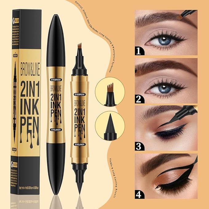 2 in 1 Magic Eyebrow Pencil, 4 Tip Microblade Eyebrow Pen Microblading Eyebrow Pencil Contouring Pen for Natural Daily Look Eyebrow Makeup