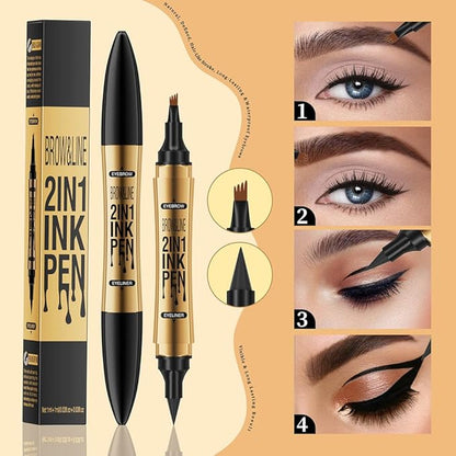 2 in 1 Magic Eyebrow Pencil, 4 Tip Microblade Eyebrow Pen Microblading Eyebrow Pencil Contouring Pen for Natural Daily Look Eyebrow Makeup