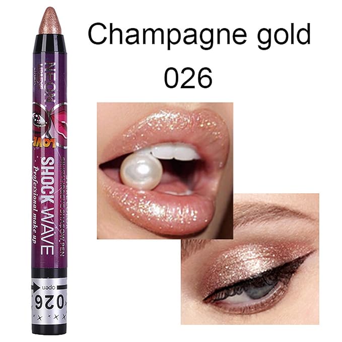 Vtrem 4 Colors Red Gold Champagne Bronze Glitter Eyeshadow Pen Lip Pen 2-in-1 Lying Silkworm Highlighter Eye Shadow Pen Waterproof Long Lasting Eye Shadow Set Pen Eyeliner Kit