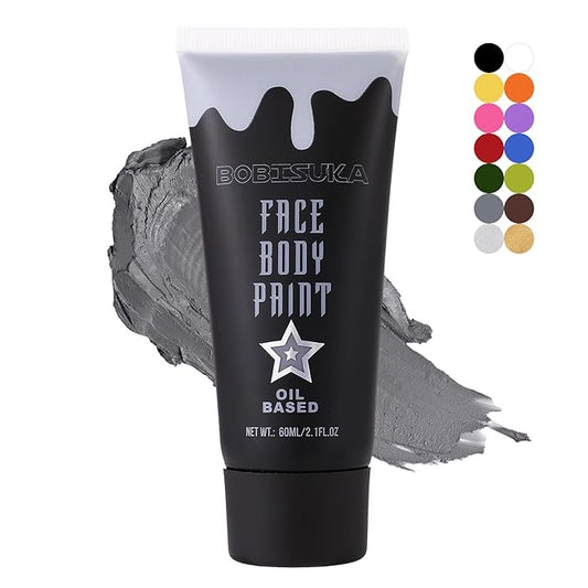 BOBISUKA Grey Face Paint, Oil-based Face Painting Kit for Grayscale Makeup, Cream Body Paint for Skull, Clown, Vampire Halloween Cosplay, Costume, Party, Stage, Theater, SFX Special Effect Makeup