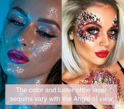 Body Glitter Gel Nail Hair Body Face Flash Eye Shadow Glitter Cream Chunky Glitter Mermaid Scale Sequins Festival Painting Decoration Makeup (06# Purple)