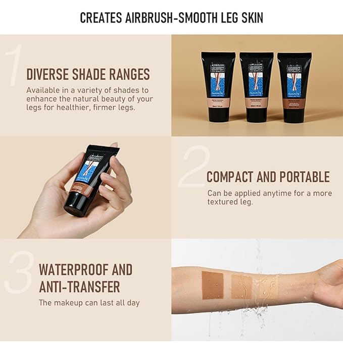 MAEPEOR 3 Colors Body Bronzers Waterproof No Transfer Flawless Looking Leg Makeup Light Leg and Body Scar Cover up Makeup/Tattoo Cover Up (30ML,02 Medium Golw）