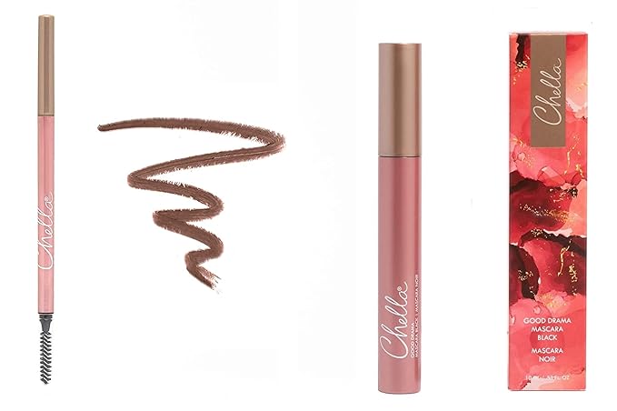 Chella Good Drama Vegan Mascara and Eyebrow Pencil Bundle, Dazzling Dark Brown