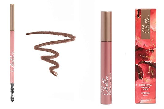 Chella Good Drama Vegan Mascara and Eyebrow Pencil Bundle, Dazzling Dark Brown