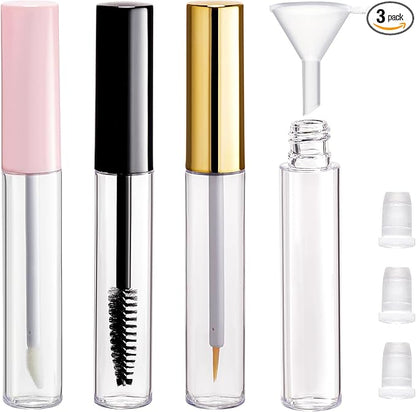 YITOU 3PCS 10ml Empty Mascara Tube and Wand, Refillable Lip Gloss Tubes with Brush, Eyeliner Tube with Rubber Inserts, Cosmetic Container kit for DIY Castor Oil Lip Gloss