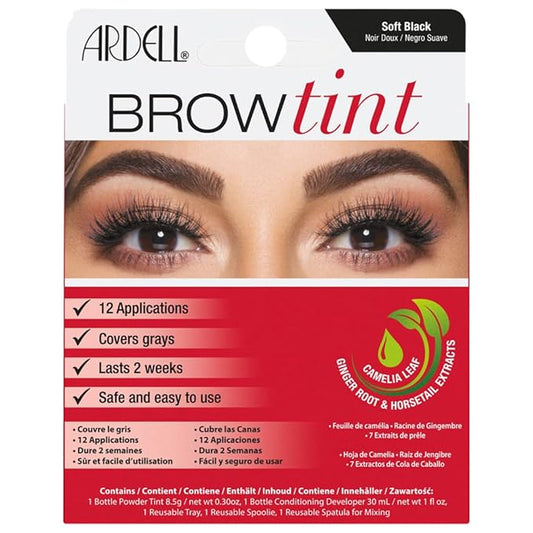 Ardell Brow Tint Soft Black, Longer-lasting Semi-permanent Brow Dye, with Natural Extracts, Complete Brow Tinting Kit, 1 pack