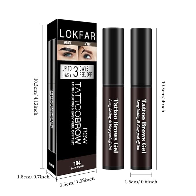 2 Pcs Peel Off Tattoo Eyebrow Gel Set, Natural Color Eye Brow Gel Long-Lasting Waterproof Eyebrow Tattoo, Easy Peel Off Eye Brow Makeup -Up To 3 Days (Dark Brown)