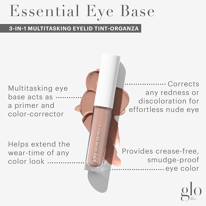 Glo Skin Beauty Essential Eye Base - 3-in-1 Multitasking Eyelid Tint, Primer & Color Corrector - Vegan Shades (Organza)