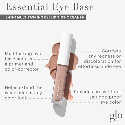 Glo Skin Beauty Essential Eye Base - 3-in-1 Multitasking Eyelid Tint, Primer & Color Corrector - Vegan Shades (Organza)