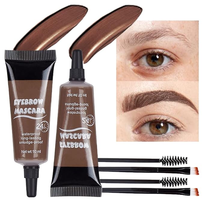 Tinted Thickening Eyebrow Mascara with Two Eyebrow Brushes,Brow Fast Sculpt,Waterproof,Transfer-proof,Eyebrow Tinting Kit- Cruelty Free - Light Medium Brown (2 Pack) (02 Reddish Brown)