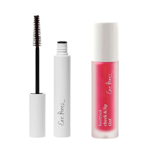 Ere Perez - Avocado Waterproof Brown Mascara + Beetroot Cheek + Lip Tint in Fun (Pink) BUNDLE | Vegan, Cruelty-Free, Clean Beauty