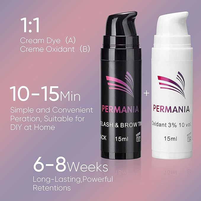 PERMANIA Lash Lift Kit with Black Color, Eyelash & Brow Lamination 4 IN 1 Black Color Make Lash Perm Voluminous and Curl for Salon & Home（Black）