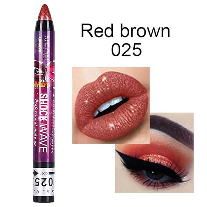Vtrem 4 Colors Purple Red Brown Gold Shimmer Glitter Eyeshadow Pen Lip Pen 2-in-1 Lying Silkworm Highlighter Eye Shadow Pen Waterproof Long Lasting Eye Shadow Set Pen Eyeliner Kit
