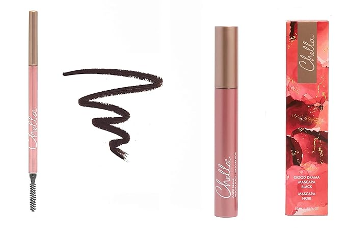 Chella Good Drama Vegan Mascara and Eyebrow Pencil Bundle, Delightful Deep Brown