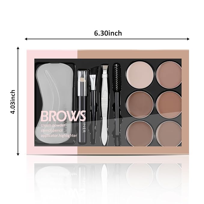 Boobeen Eyebrow Powder, 6-color Eyebrow Makeup Kit with 4 Eyebrow Stencils, 2 Eyebrow Brushes, 1 Eyebrow Pencil and 1 Tweezer, Waterproof Long Lasting Eyebrow Pomade to Define & Shape & Fill Brows