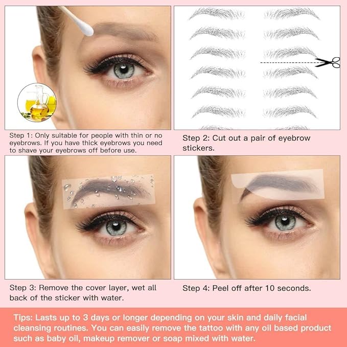 Eyebrow Tattoo Stickers 84 Pairs, 8 Sheets Eyebrow Temporary Tattoo Peel Off Sticker Waterproof 6D Hair-Like False Instant Transfer False Brows (Curved & Straight - Brown)
