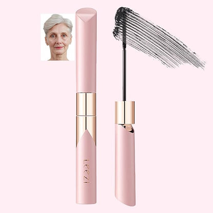 Lengthening Black Mascara for Fine Short Lashes & Older Women – Quick-Drying, Smudge-Proof & Waterproof – Natural-Looking Length, Dual-Sided Brush - Swivel Brush Handle, Glides to Every Lash Angle
