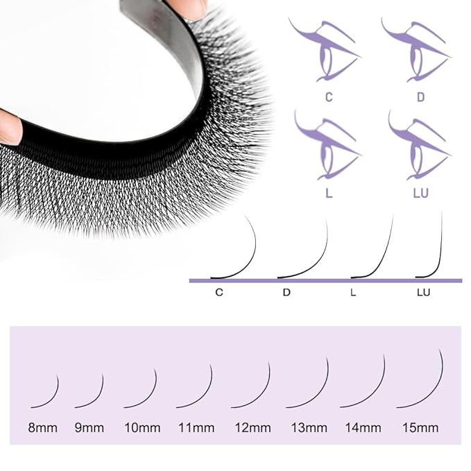 YY Eyelash Extension 0.07mm C Curl 8-14mm Mixed Tray Lash Supplies Premade Fan Y Shape Volume Lash 12 Rows Premium Faux Mink Lash Extensions (8-14 MIX, Blue+Purple;0.07 C)
