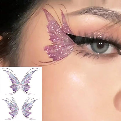 Eye Shiny Butterfly Flower Stickers Facial Body Glitter Butterfly Makeup Stickers for Women Girls Waterproof Temporary Fake Flower Tattoo Sticker for Halloween Costume Party Facial Body Decoration 6 sheets