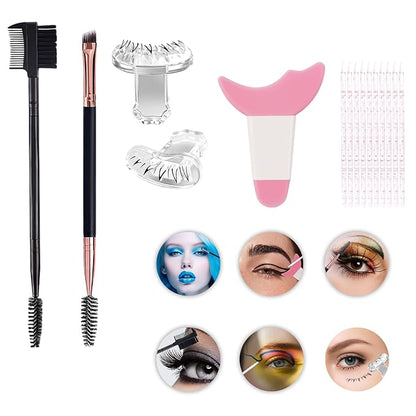 1PC2 in1Eyelash Comb Dual Purpose Eyelash,1Brow & Lash Shaper with 3 Different Spoolie Brushes, 1 Eyeshadow and Eyeliner Stencils Pad,2Pcs Eyelash Stamps Tool,10pc Disposable Eyeliner Makeup