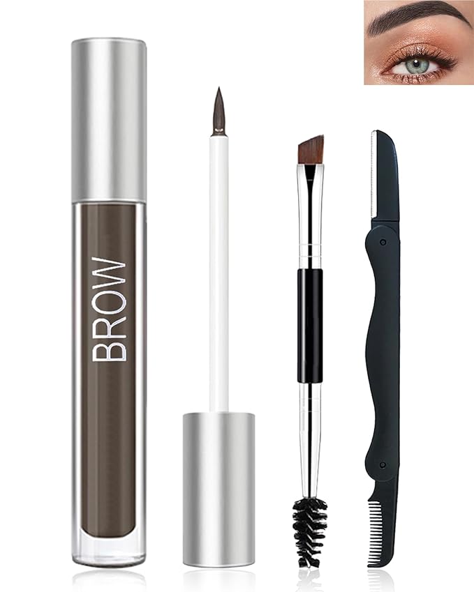 Waterproof Tinted Brow Gel- Brown Tinted Thickening Eyebrow Gel, Brow Fast Sculpt Volumizing Eyebrow Glue, Long-Lasting Transfer-Proof Eyebrow Mascara Makeup, with Brow Razor & Brush (0.106 Oz)-02#
