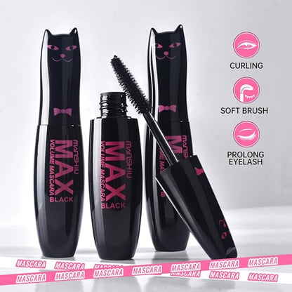 LAMUSELAND Volume Curling Mascara, 4 Colors Waterproof Smudge-proof Thickening Lengthening Liquid Lash Extensions, Natural Long-Lasting Eye Makeup Tool Set for Women Girls (Blue)