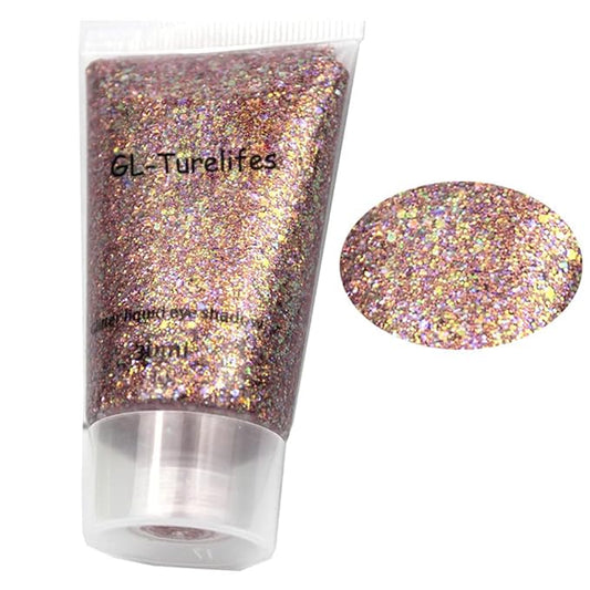 GL-Turelifes 30ml Sequins Chunky Glitter Liquid Eyeshadow Body Gel Festival Cosmetic Face Hair Nails Makeup Long Lasting Sparkling Easy to Apply and Remove (#02 Rose Gold)