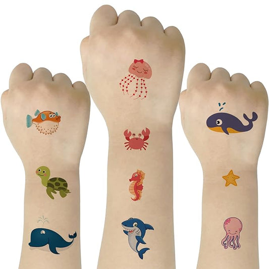 (Pack of 10 Sheets) Marine Animal Waterproof Temporary Tattoo Stickers for Kids Boys and Girls, Party Favors Decorations