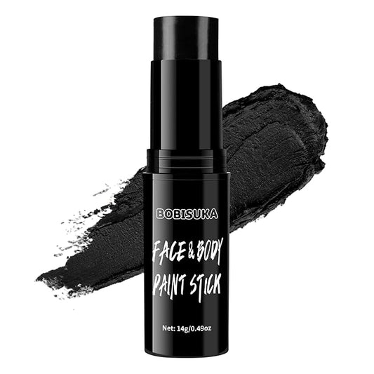 BOBISUKA Black Face Body Paint Stick Eye Black Sticks for Football Baseball Softball Water Based Face Painting Kit Quick Drying Foundation Makeup for Halloween Skeleton Skull Cosplay SFX Costume Party