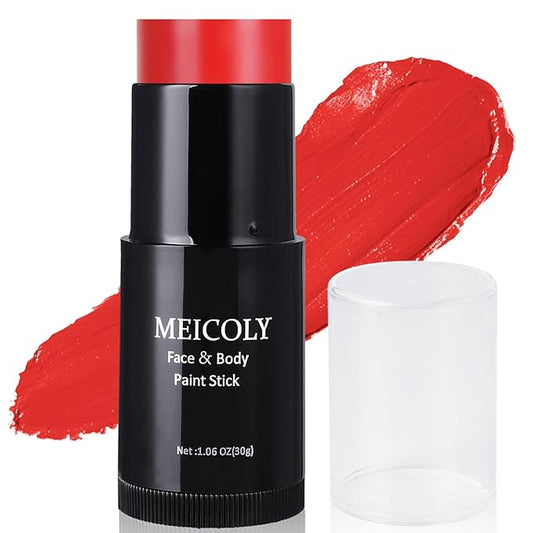 MEICOLY Devil Red Face Paint Stick (1.06 Oz),Sweatproof Waterproof Face Piant for Clown Joker Demon Vampire Spiderman Halloween Makeup,Cream Blendable Full Body Paint Stick,Eye Black for Sports