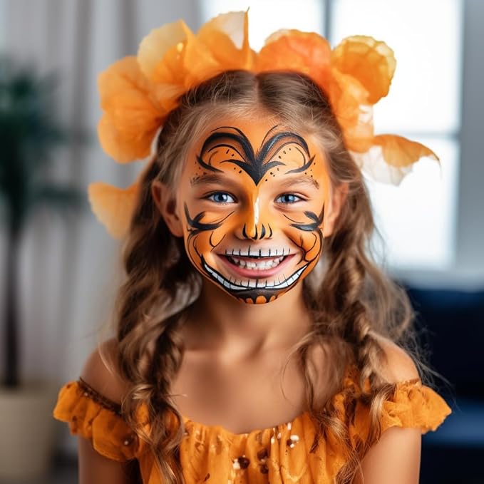 CCBeauty Orange Eye Black Baseball, Face Body Paint Stick Oil, EyeBlack Colors for Sports Softball Football, Hypoallergenic Kids Face Painting Kit for Halloween Stage Cosplay Costume Party