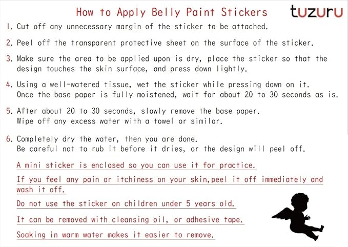Tuzuru Pregnancy Belly Tattoo Stickers - Cute Baby Bump Body Paint for Baby Shower Maternity Gifts (ZA)