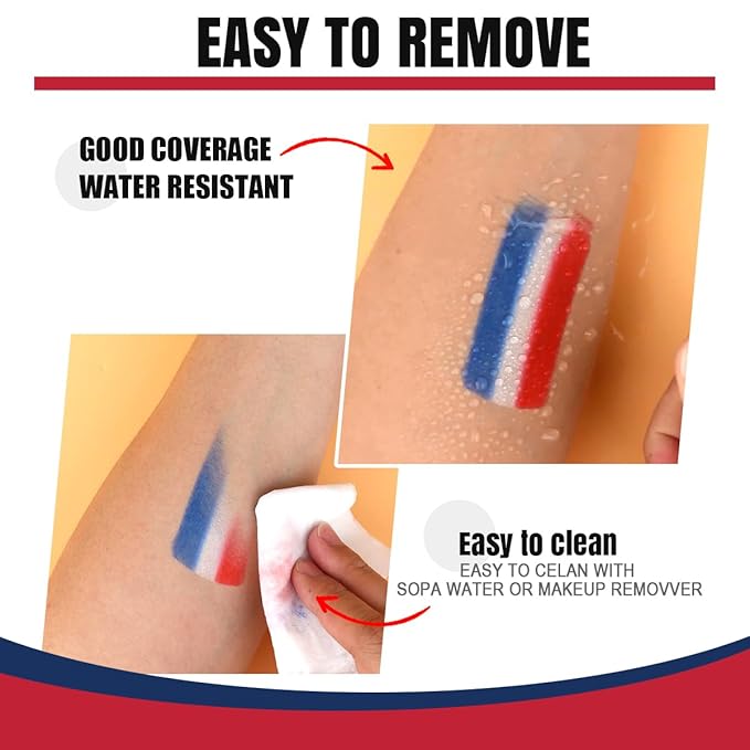 5PCS Red White Blue Face Paint Sticks,USA Flag colors Patriotic face body paint makeup for 4th of July Independence Day，sweefproof eye black stick for Baseball Game,Sports Fans