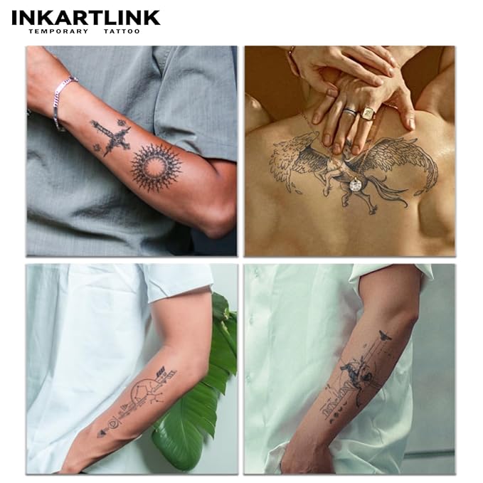 Tattoo Tech, 4 Sheets Semi Permanent Tattoo, Adult Art Design Temporary Tattoos, Lasts 1-2 Weeks, Waterproof, Realistic Look, No Adhesive, No Reflection (Divine Blessing Design)