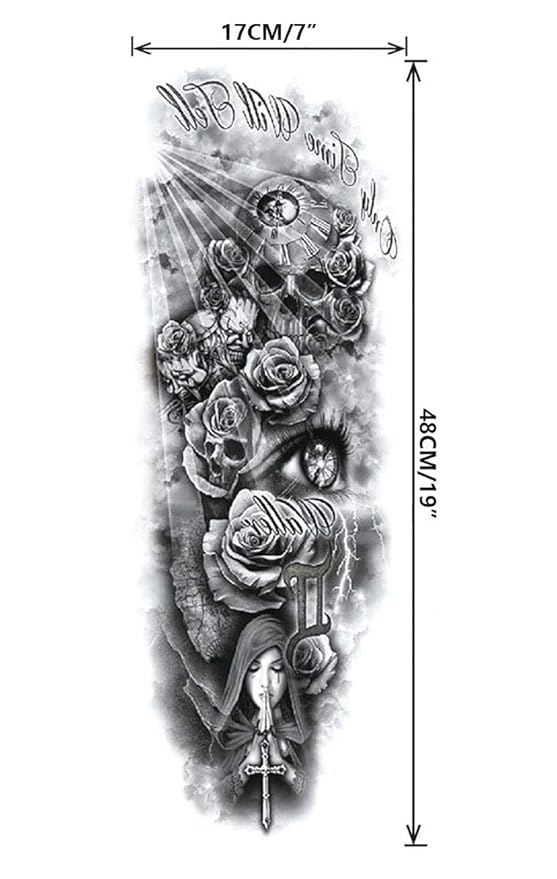 Pinone Full Arm Temporary Tattoo For Man Women L19“xW7”(12 Sheets)