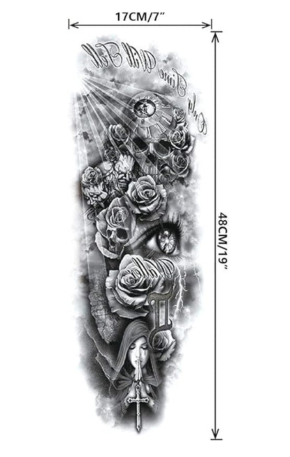 Pinone Full Arm Temporary Tattoo For Man Women L19“xW7”(12 Sheets)
