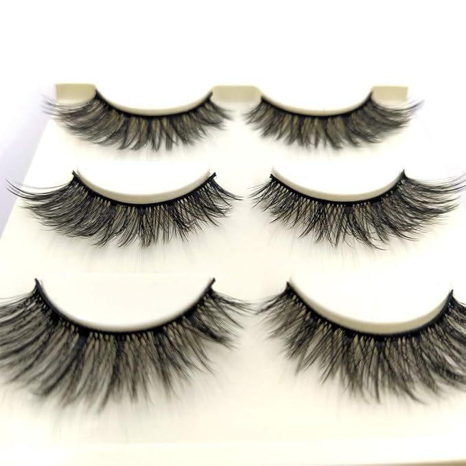 Imported Korea Fiber Faux Mink False Eye lashes Handmade Reusable Long Cross Volume Dramatic Lashes Natural Look Makeup Thick Black Fake EyeLashes