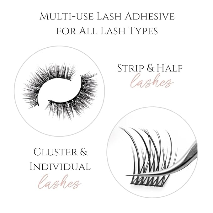 Gentle Formula Lash Glue - 24 Hour Hold - Cluster Strip False Lash Extension Eyelash Glue - Soothing Aloe Lash Adhesive - Dries Clear - Water Resistant
