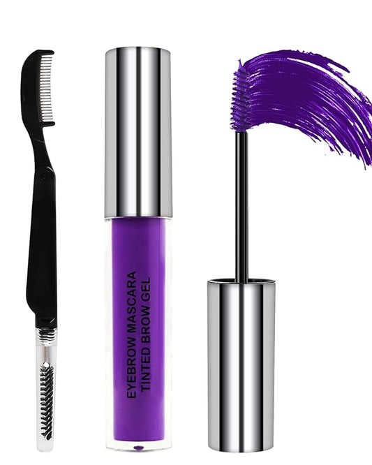 Purple Waterproof Mascara for Eyelashes Eyebrow, Long Lasting Tinted Brow Lash Extension Máscara, Curly Volumizing Eyebrow Mascara, Smudge Proof Non Clump Colored Brow Gel Eye Makeup for Women