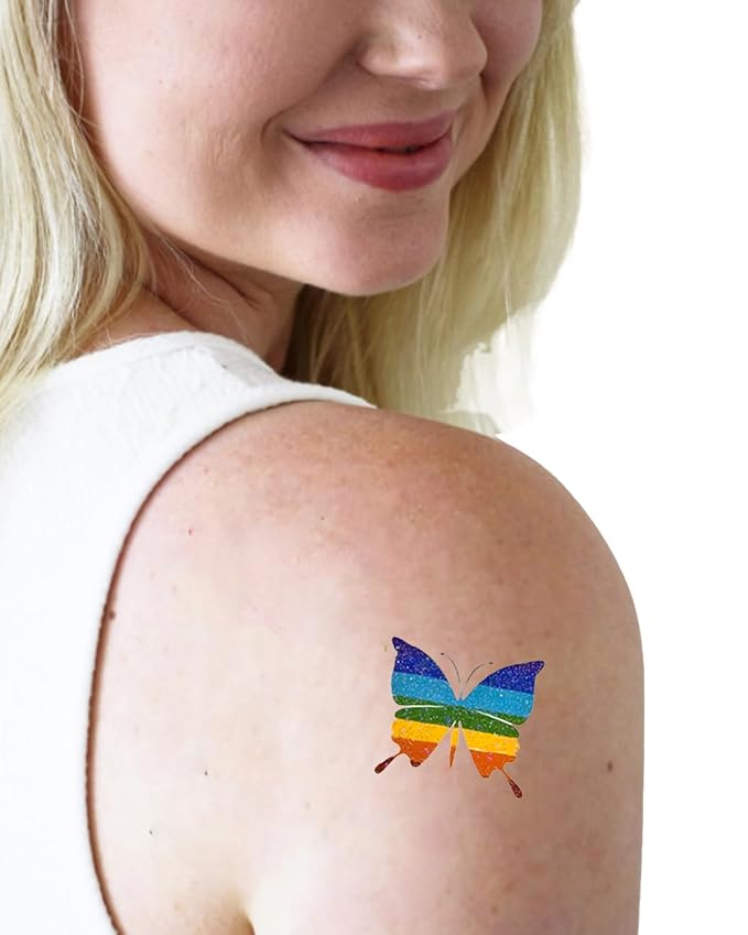 107PCS Artist-Designed Temporary Tattoos – LGBTQ+ Pride Fake Tattoos, Glitter Stickers for Adults, Festival Accessories & Fiesta Party Favors Kit