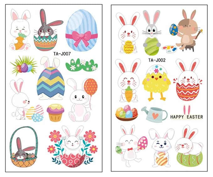 10 Sheets(110PCS) Easter Tattoo Temporales for Kids,Bunny Egg Chicks Tattoo Stickers,Facial Hands Available,Easter Party Decorations