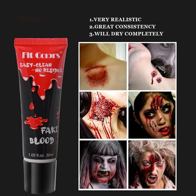 GL-Turelifes Halloween Fake Blood Paint Makeup, Coagulated Blood Scab Blood Gel, Special Effects Wound Modeling SFX Makeup for Zombie Vampire Monster Cosplay Mouth Clothes Dress Up 1.06oz (Black Red)