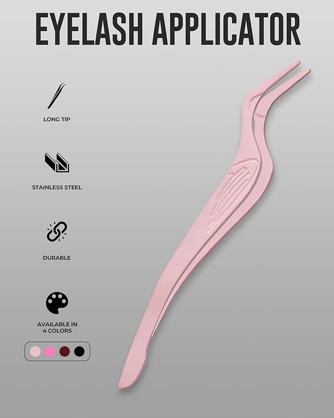 Eyelash Applicator Tool in Leather Case -Best Lash Cluster Applicator-with Stainless Steel Curved Design Lash Applicator Use for Wisps Lashes(Nude)