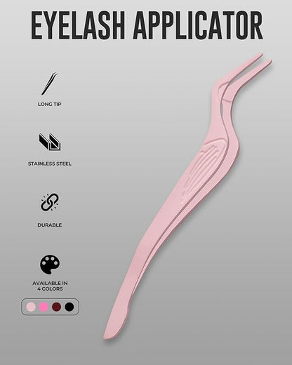 Eyelash Applicator Tool in Leather Case -Best Lash Cluster Applicator-with Stainless Steel Curved Design Lash Applicator Use for Wisps Lashes(Nude)