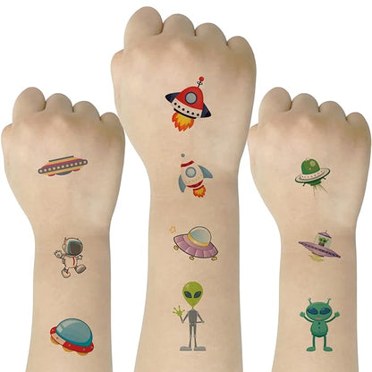 (Pack of 10 Sheets) UFO ET Spacecraft Waterproof Temporary Tattoo Stickers for Kids Boys and Girls, Party Favors Decorations