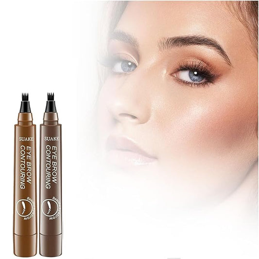 Magic Eyebrow Pencil, Microblading Eyebrow Pencil Contouring Pen, 4 Tipped Precise Brow Pen, Fine Stroke Microblading Eyebrow Pencil Natural (Dark Brown+Light)
