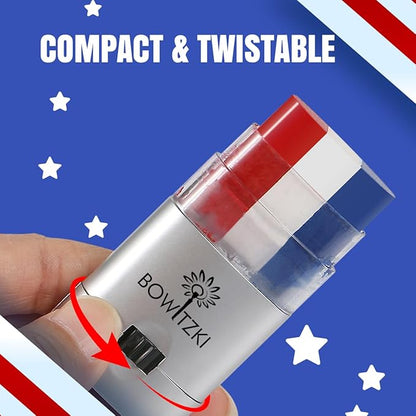 5PCS Red White Blue Face Paint Sticks,USA Flag colors Patriotic face body paint makeup for 4th of July Independence Day，sweefproof eye black stick for Baseball Game,Sports Fans