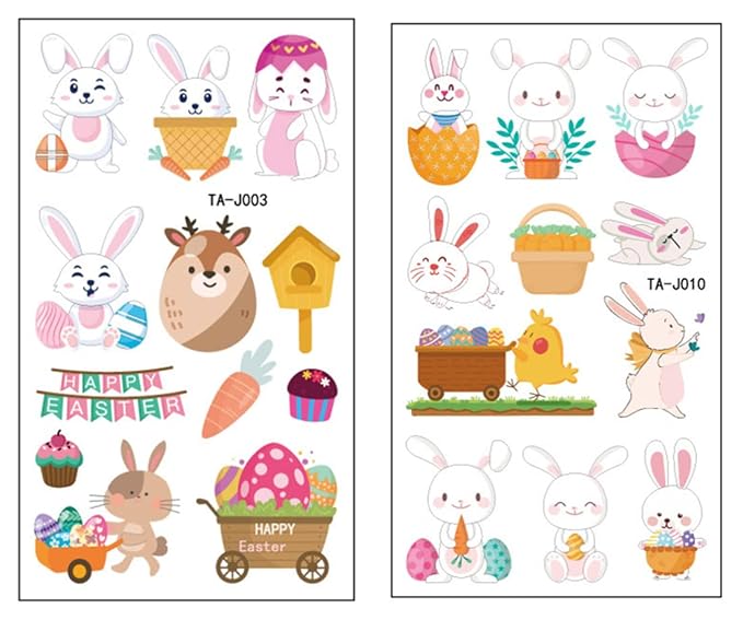 10 Sheets(110PCS) Easter Tattoo Temporales for Kids,Bunny Egg Chicks Tattoo Stickers,Facial Hands Available,Easter Party Decorations