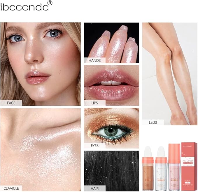 Ibcccndc Polvo De Hadas Fairy Powder Highlighter Long Lasting Shimmer Silver Glitter Hairspray for Face Hair Eye Lip and Body,Make Up for Prom, Festival Rave, Stage Makeup (White)